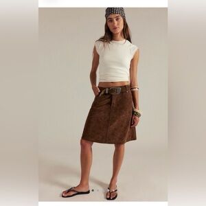 We The Free Brown Suede A-Line Skirt